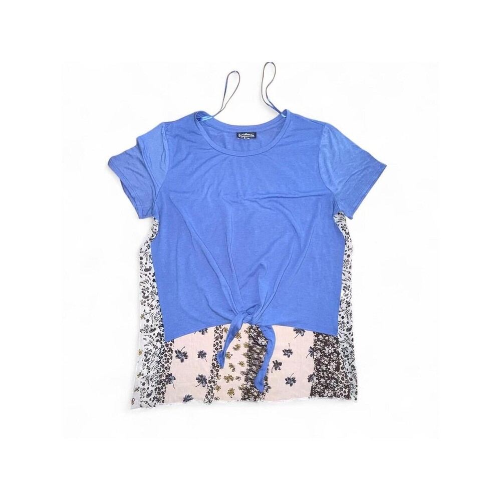 Freshman 1996 Blue Floral Patchwork Tie-Front Layered Top | Size XL